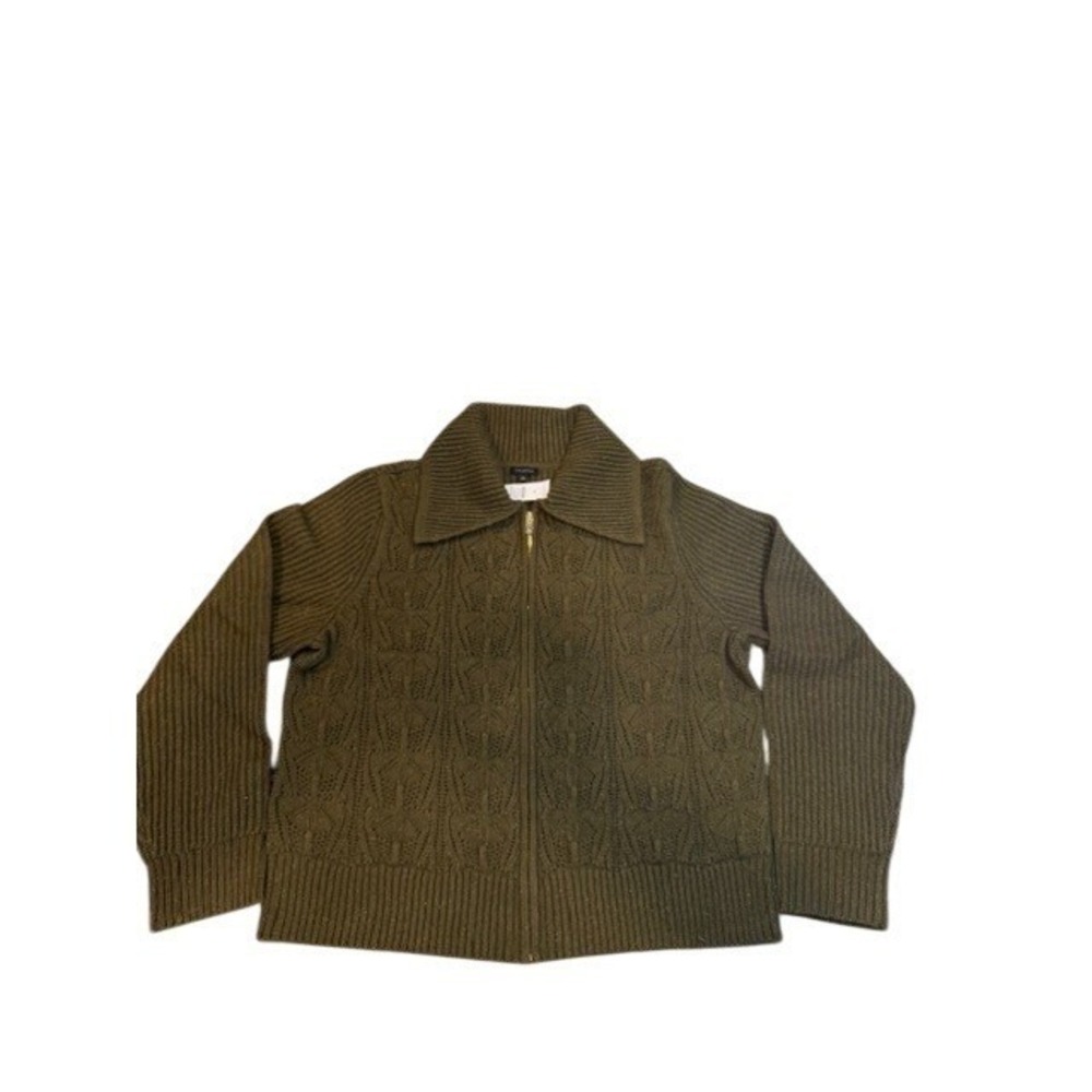 Talbots Pointelle Knit Sweater Jacket - Tweed Deep Moss So Soft NWT Women's XL - Picture 2 of 7